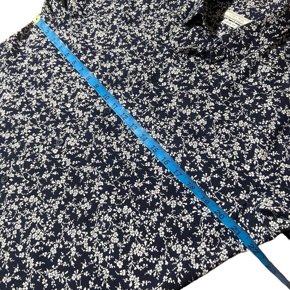 ZARA MEN Tailored Fit Long Sleeve Button Shirt Size L Navy Blue White Floral - Picture 8 of 12